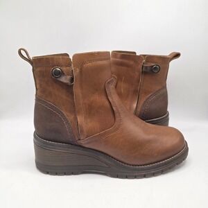 Bull Boxer Leather Combat Boots Womens Brown Platform Wedge Zip Ankle Boots 40
